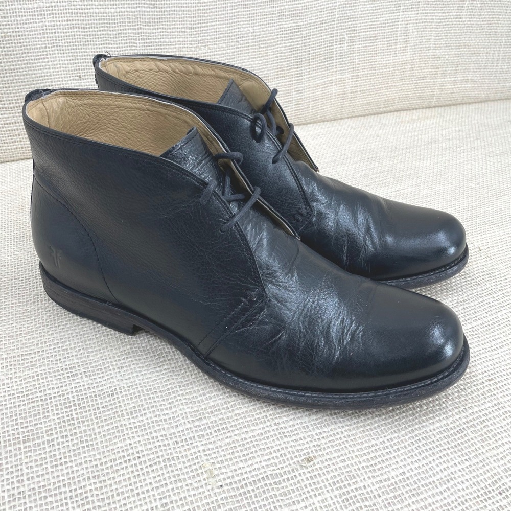 FRYE Mens Black Leather Lace Up Chukka Boots, Dress, Casual Ankle Boots Size 10‎